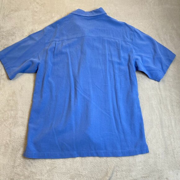 Toscano Mens Shirt XL Blue 100% Silk Short-Sleeve Button-Up - Picture 12 of 12